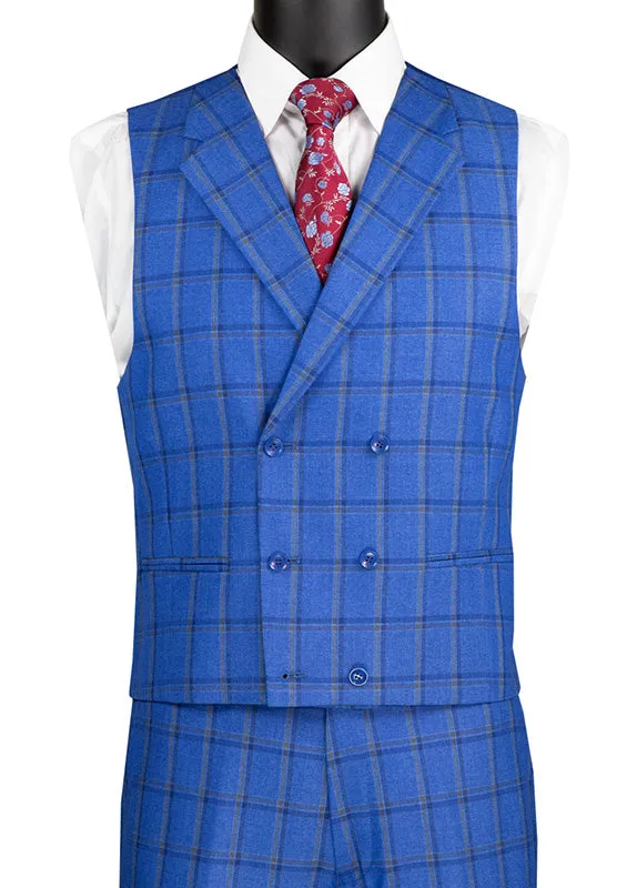 (48R) Modern Fit Windowpane Suit 3 Piece in Royal Blue