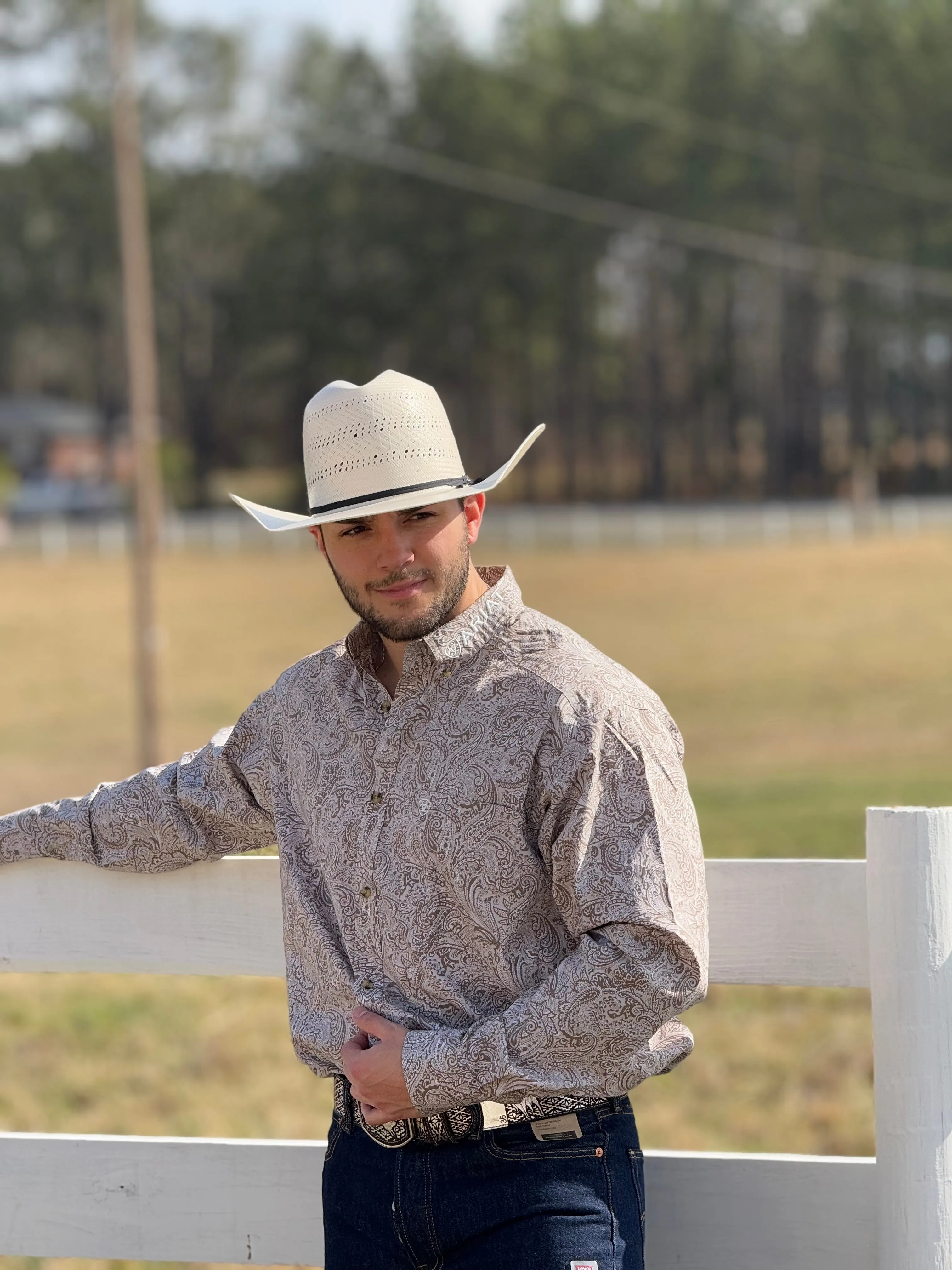 ARIAT KASON LONG SLEEVE SHIRT BROWN/OFF WHITE CLASSIC FIT - 4692