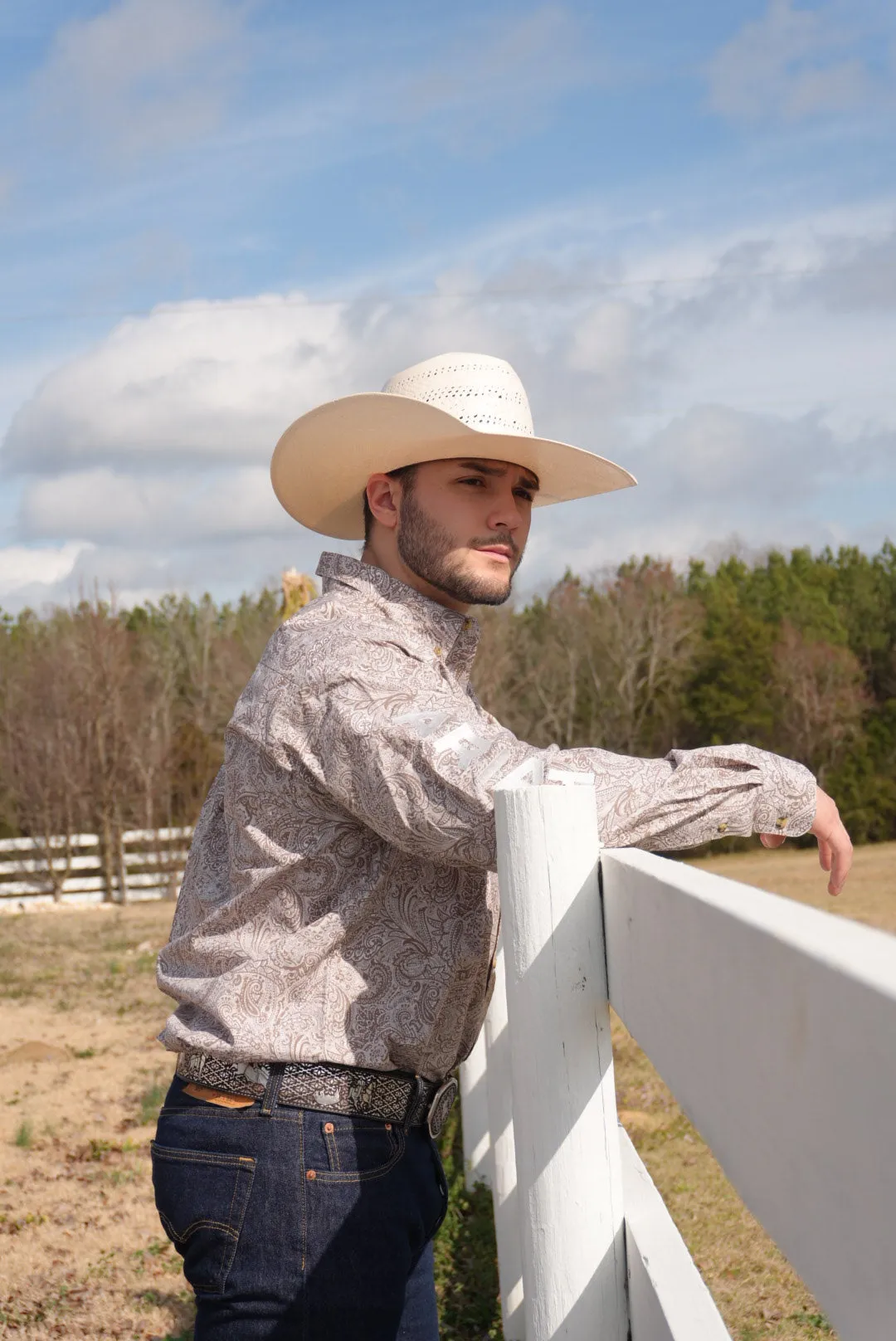 ARIAT KASON LONG SLEEVE SHIRT BROWN/OFF WHITE CLASSIC FIT - 4692