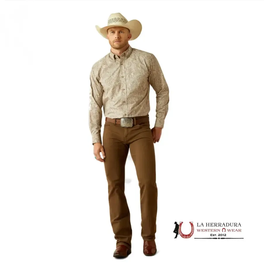 ARIAT KASON LONG SLEEVE SHIRT BROWN/OFF WHITE CLASSIC FIT - 4692