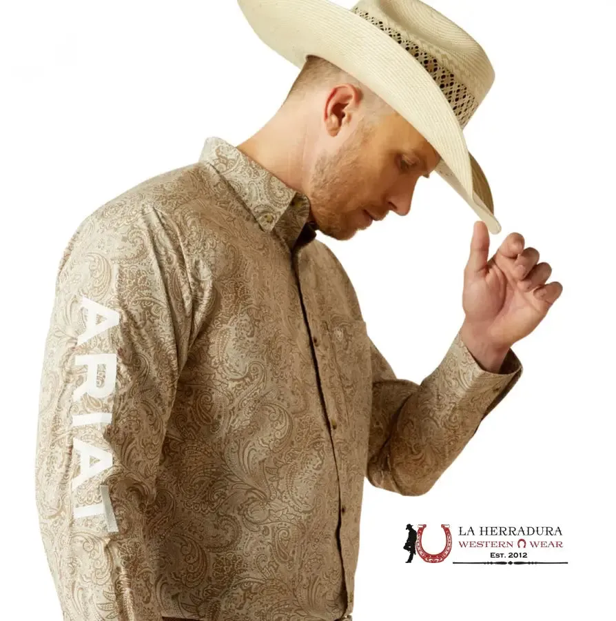ARIAT KASON LONG SLEEVE SHIRT BROWN/OFF WHITE CLASSIC FIT - 4692