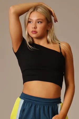 Baby Soft One-Shoulder Tee - Black - FINAL SALE