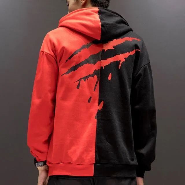 Black White  Splice Hoodies Oversize Hip-hop