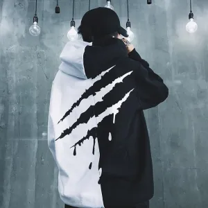 Black White  Splice Hoodies Oversize Hip-hop