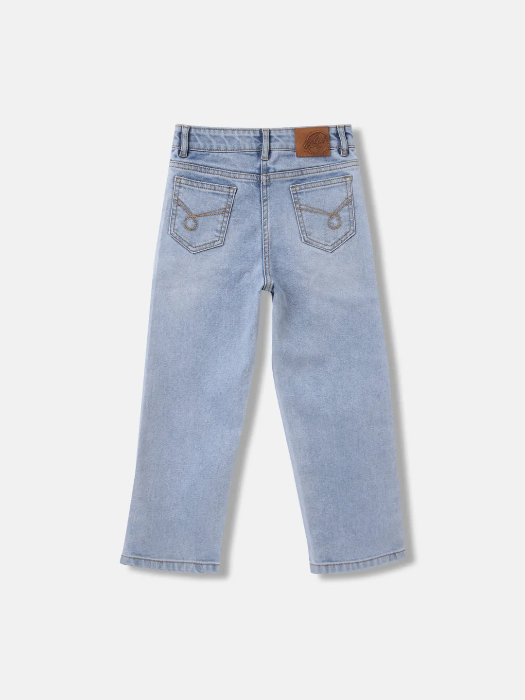 Blue Giraffe Girls Blue Solid Straight Fit Jeans