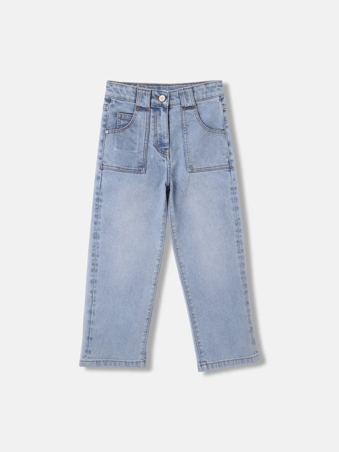 Blue Giraffe Girls Blue Solid Straight Fit Jeans