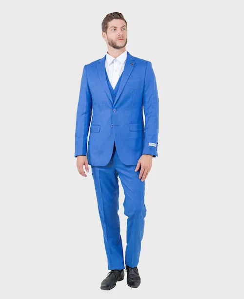 Blue Sharkskin Three Piece Suit