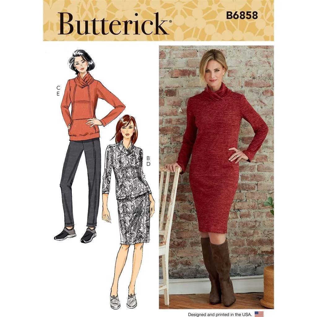 Butterick Pattern B6858 Misses' Knit Dress, Tops, Skirt and Pants