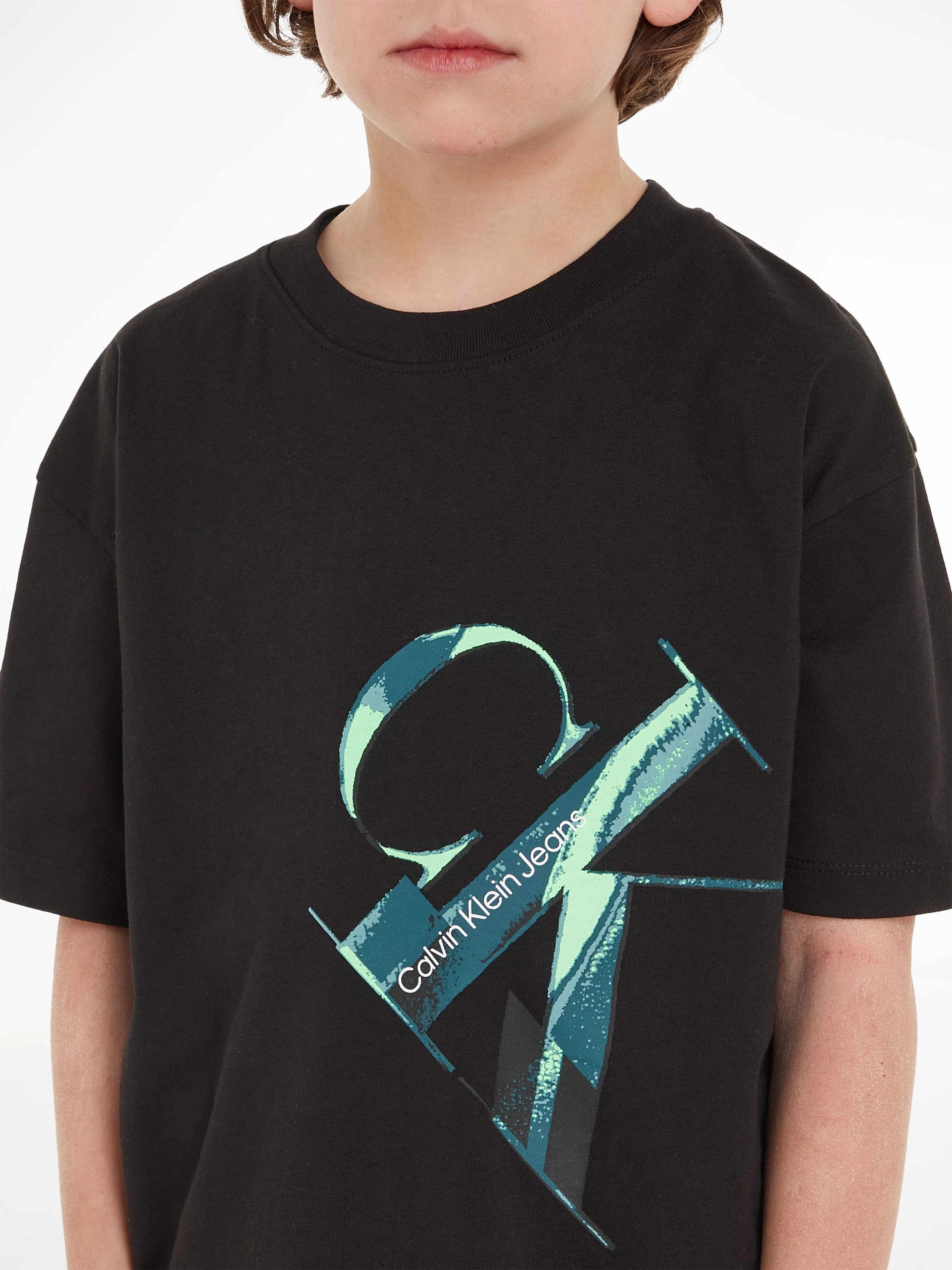 Calvin Klein Boys Hyper Real Monogram T-Shirt in Black
