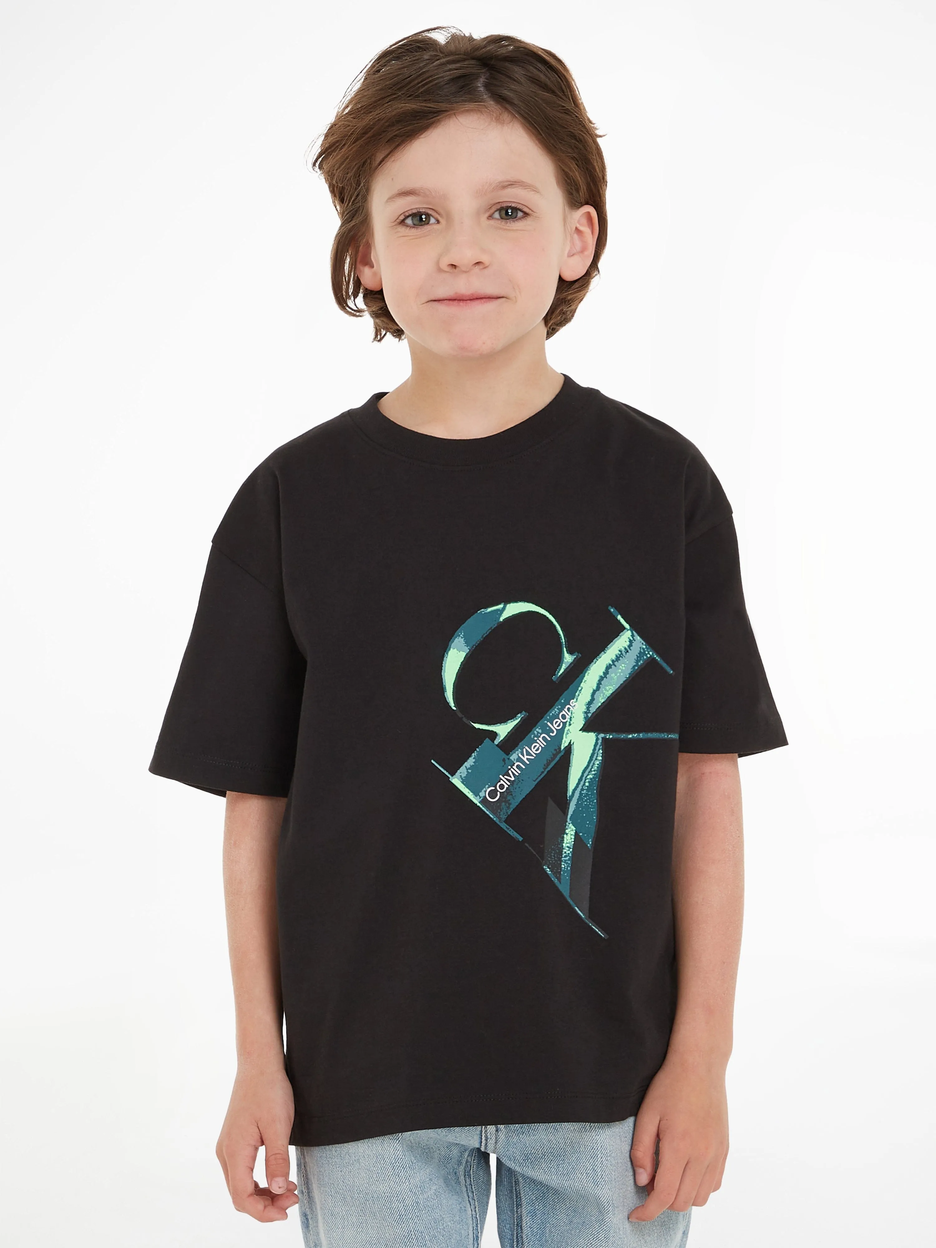 Calvin Klein Boys Hyper Real Monogram T-Shirt in Black