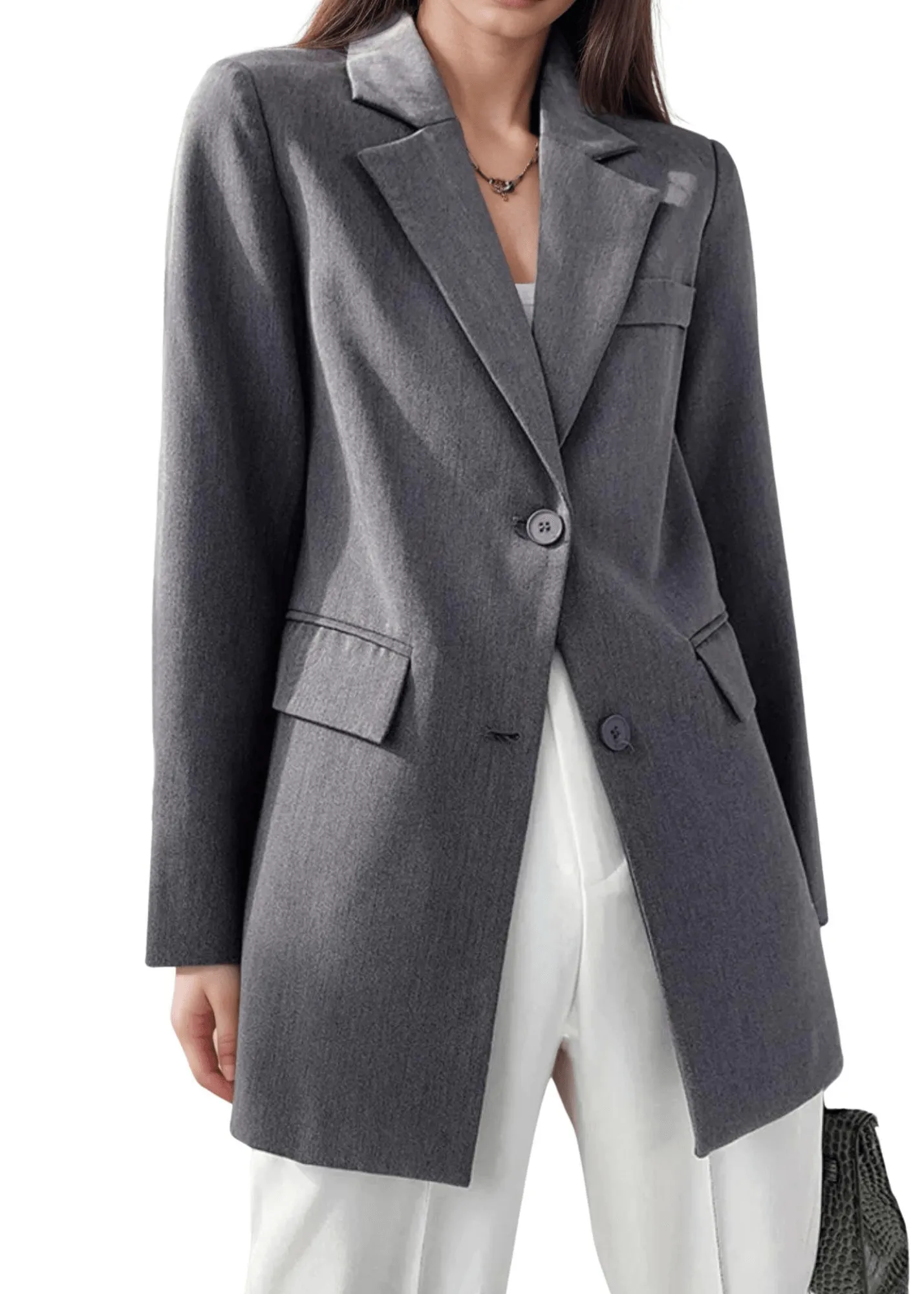 Designer Back Button Blazer For Women Grey Notched Long Sleeve Fashion Female Coat Spring New Clothing Women's