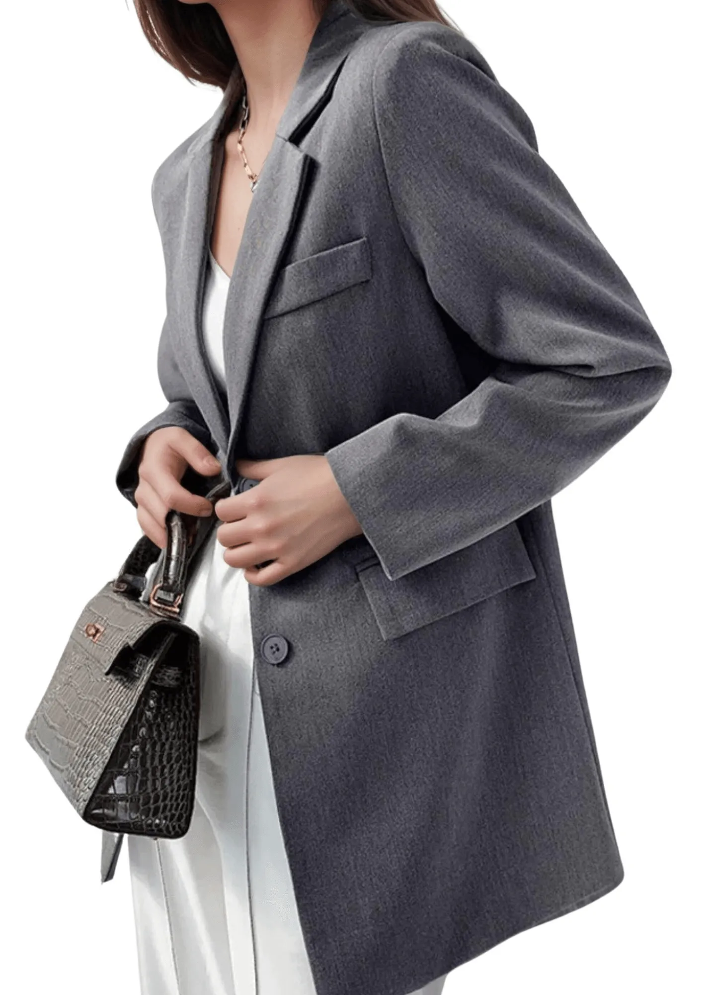 Designer Back Button Blazer For Women Grey Notched Long Sleeve Fashion Female Coat Spring New Clothing Women's