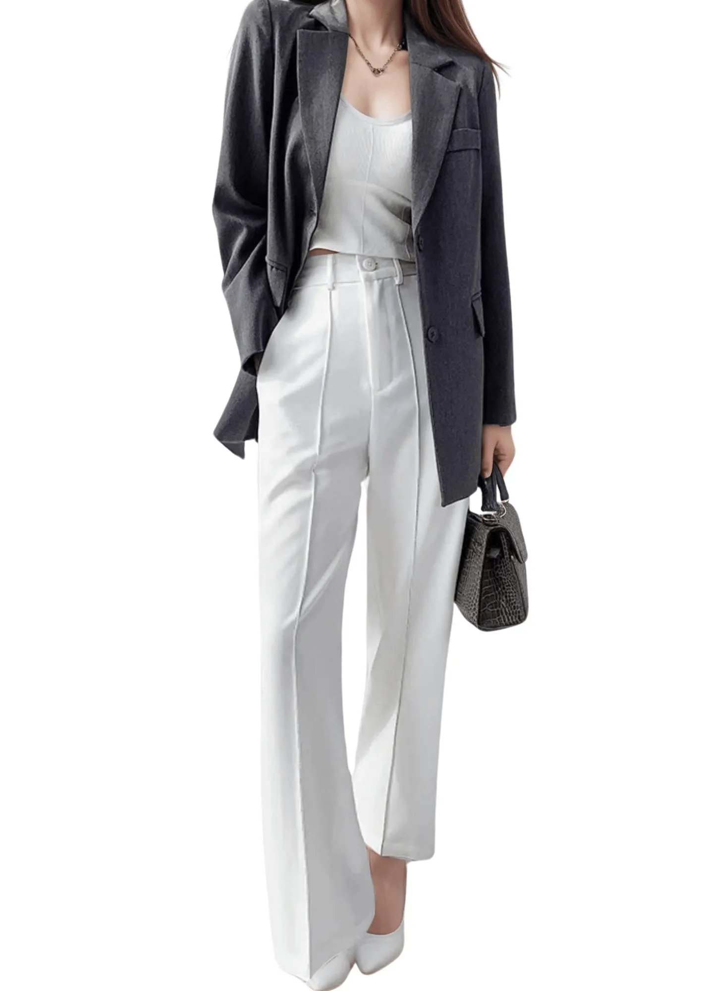 Designer Back Button Blazer For Women Grey Notched Long Sleeve Fashion Female Coat Spring New Clothing Women's