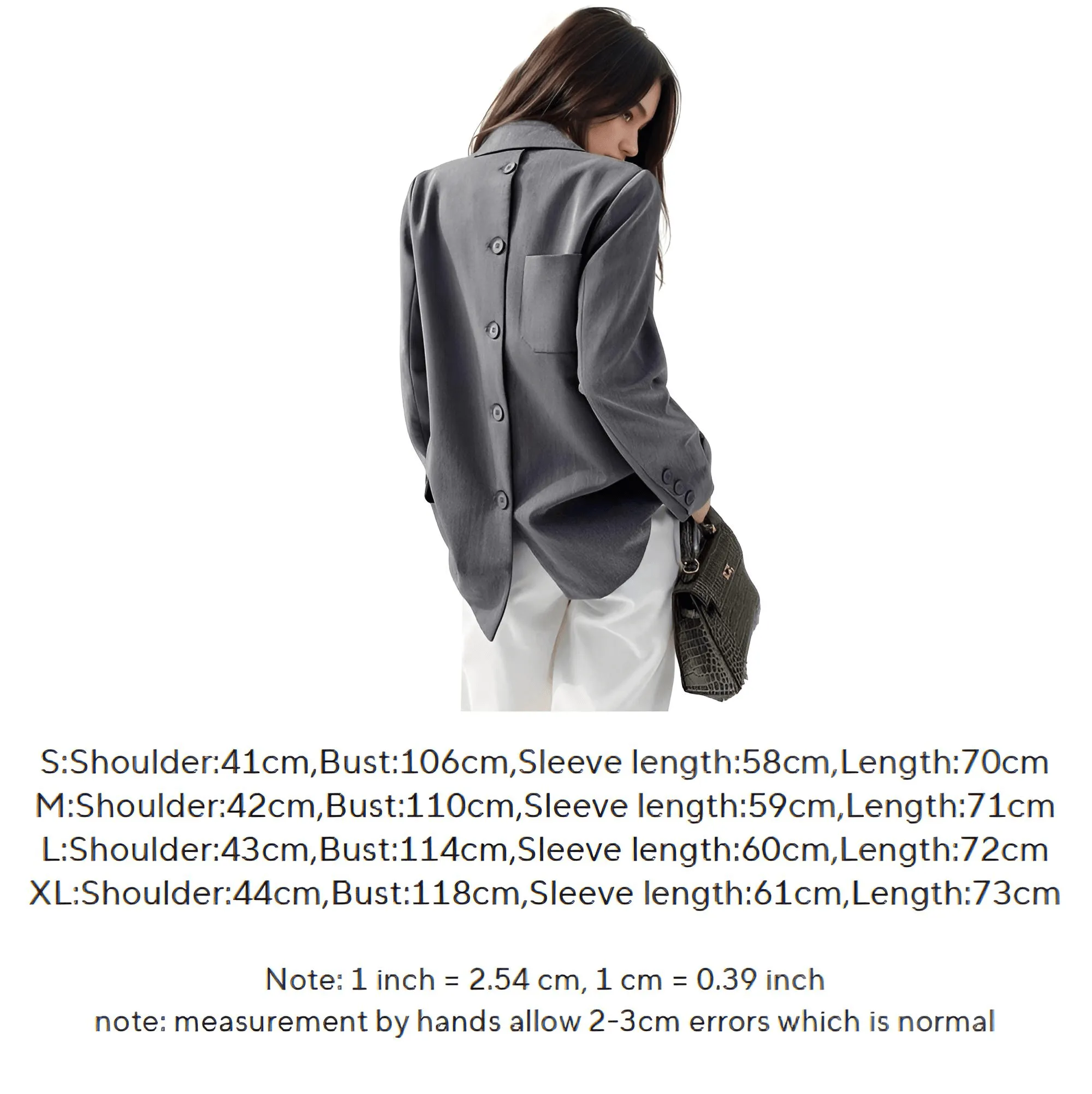 Designer Back Button Blazer For Women Grey Notched Long Sleeve Fashion Female Coat Spring New Clothing Women's