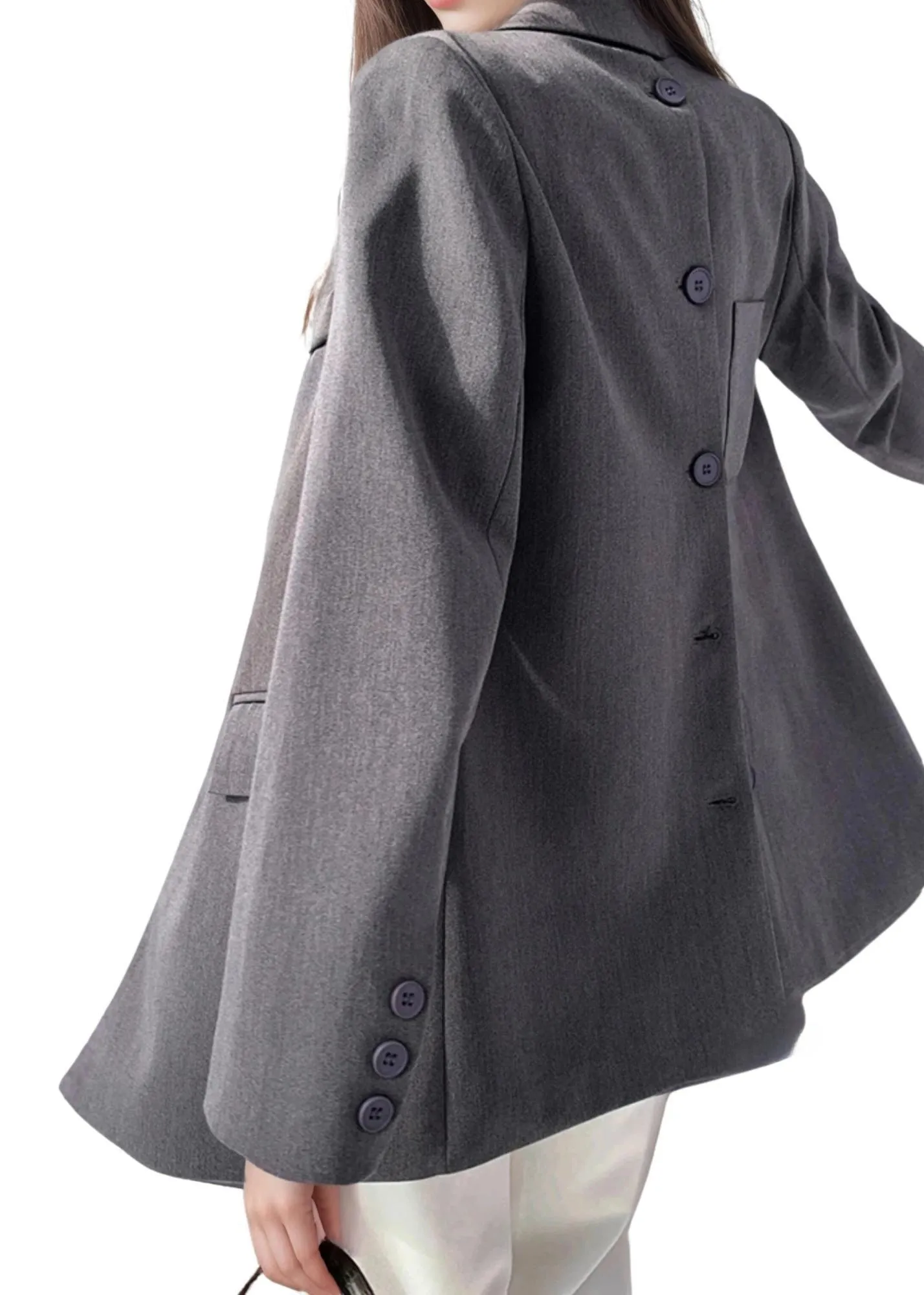 Designer Back Button Blazer For Women Grey Notched Long Sleeve Fashion Female Coat Spring New Clothing Women's