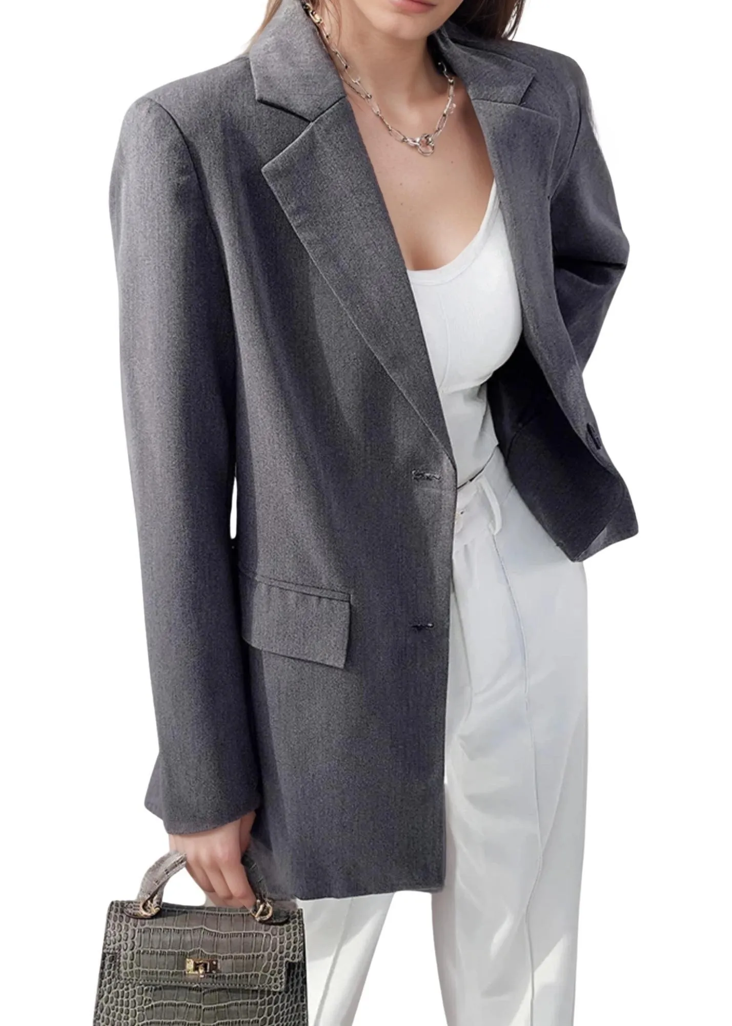 Designer Back Button Blazer For Women Grey Notched Long Sleeve Fashion Female Coat Spring New Clothing Women's