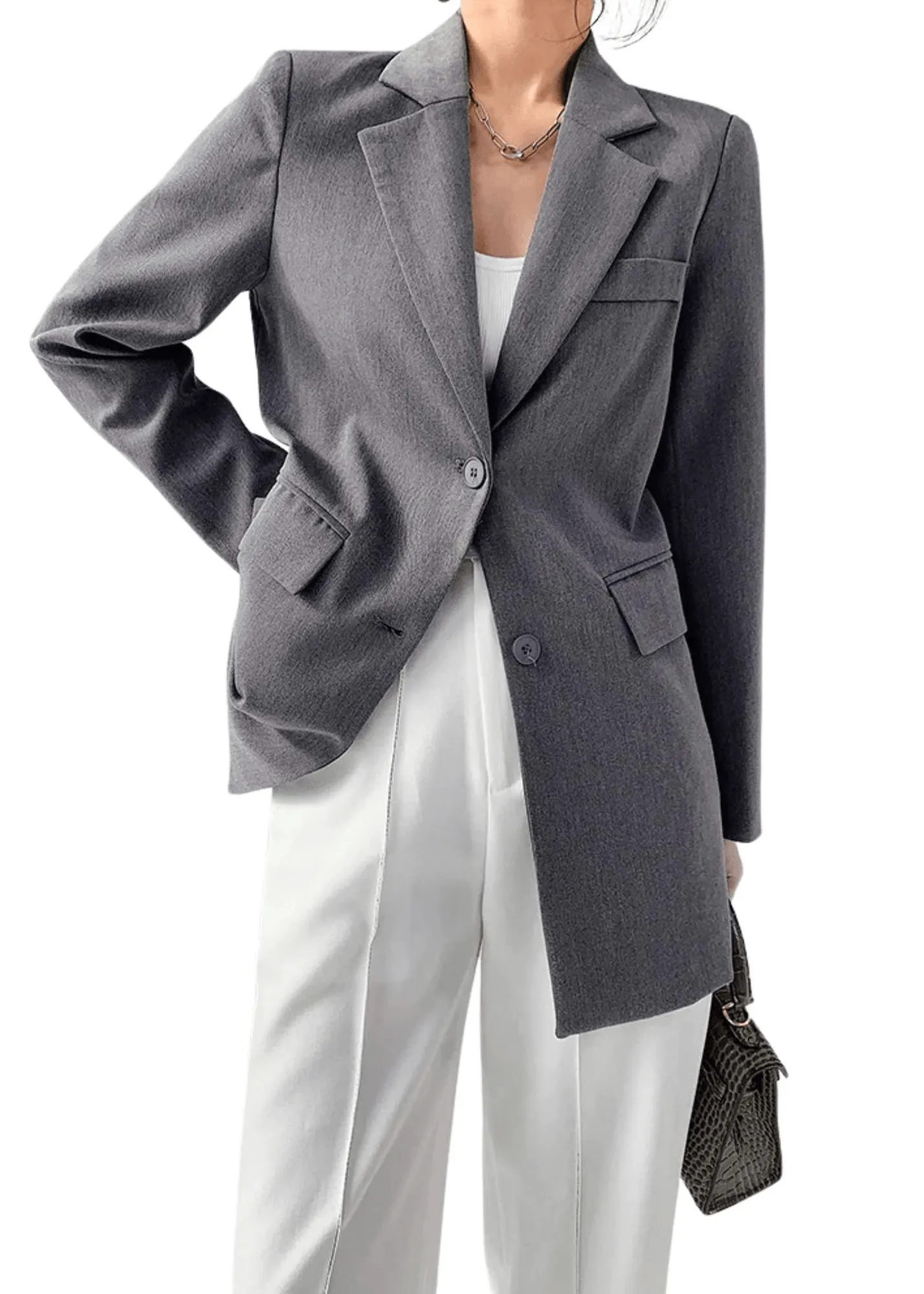 Designer Back Button Blazer For Women Grey Notched Long Sleeve Fashion Female Coat Spring New Clothing Women's
