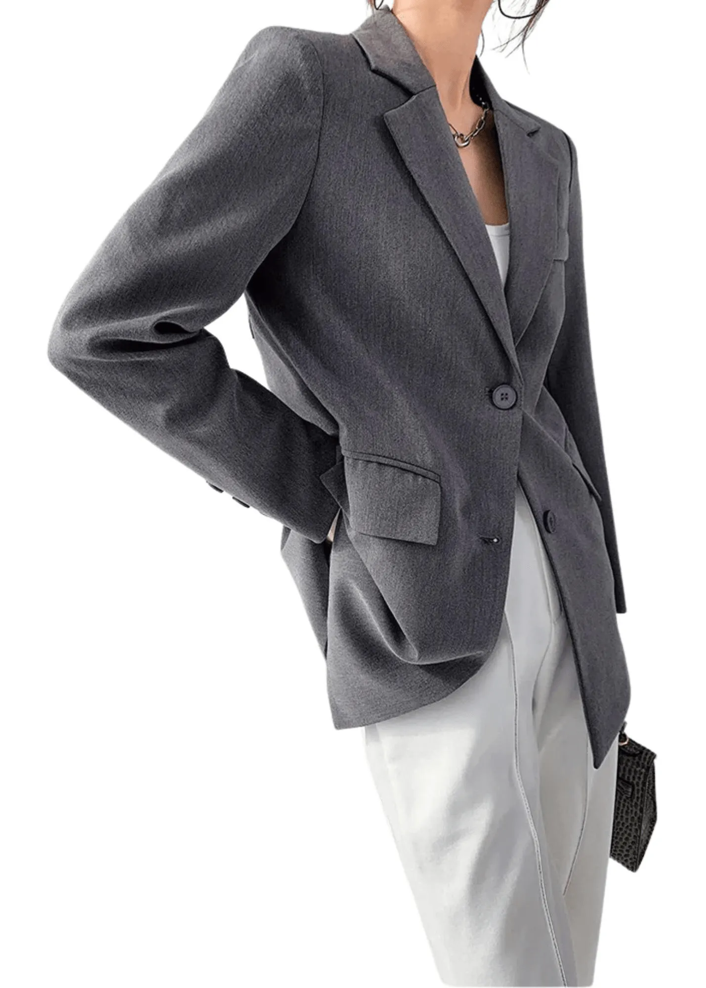 Designer Back Button Blazer For Women Grey Notched Long Sleeve Fashion Female Coat Spring New Clothing Women's