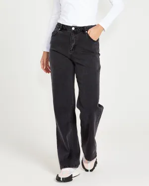 Emerald High Waisted Wide Leg Jeans - 82 Wash Black