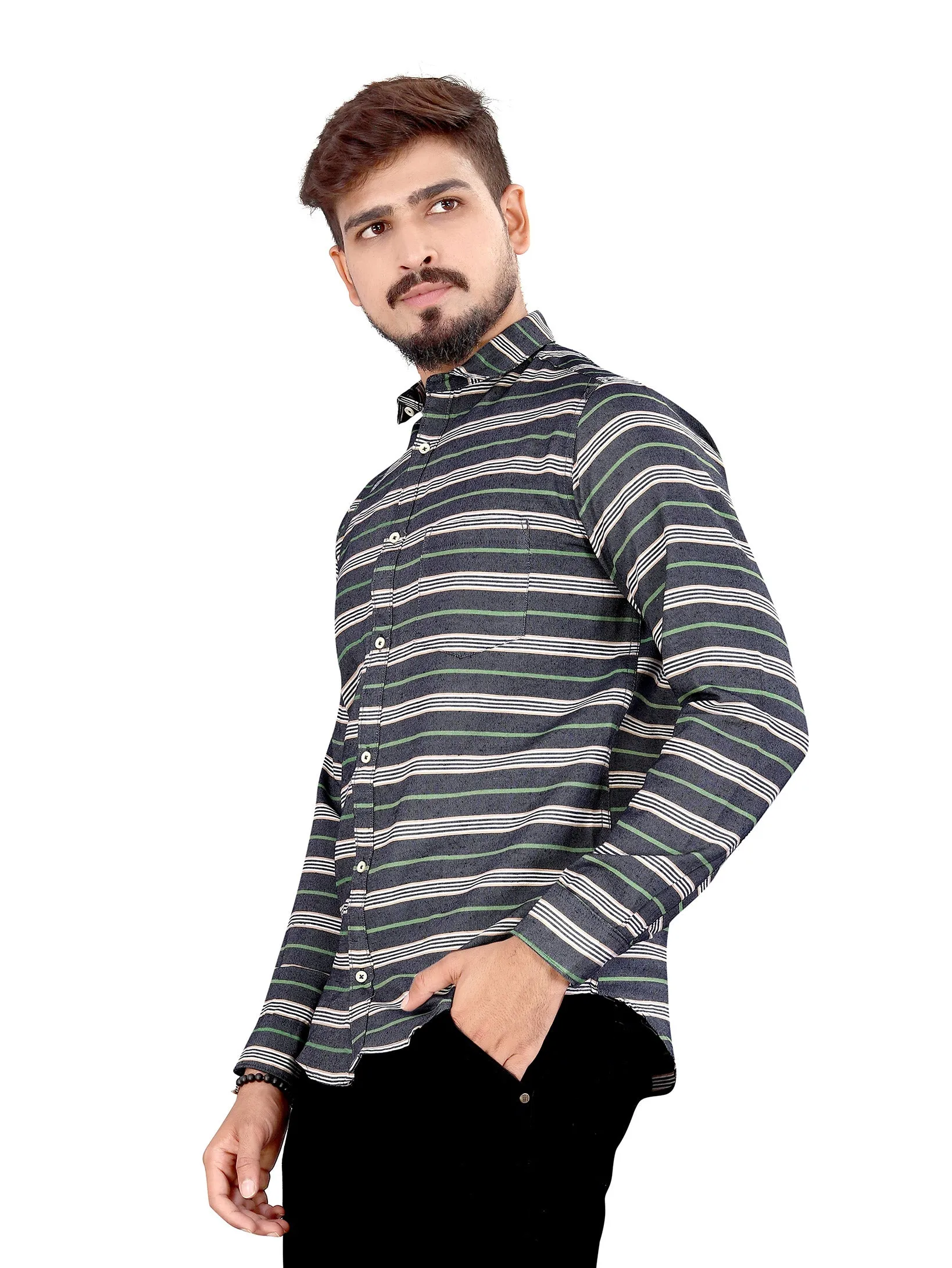 Grey Horizontal Multitrack Striped Shirt