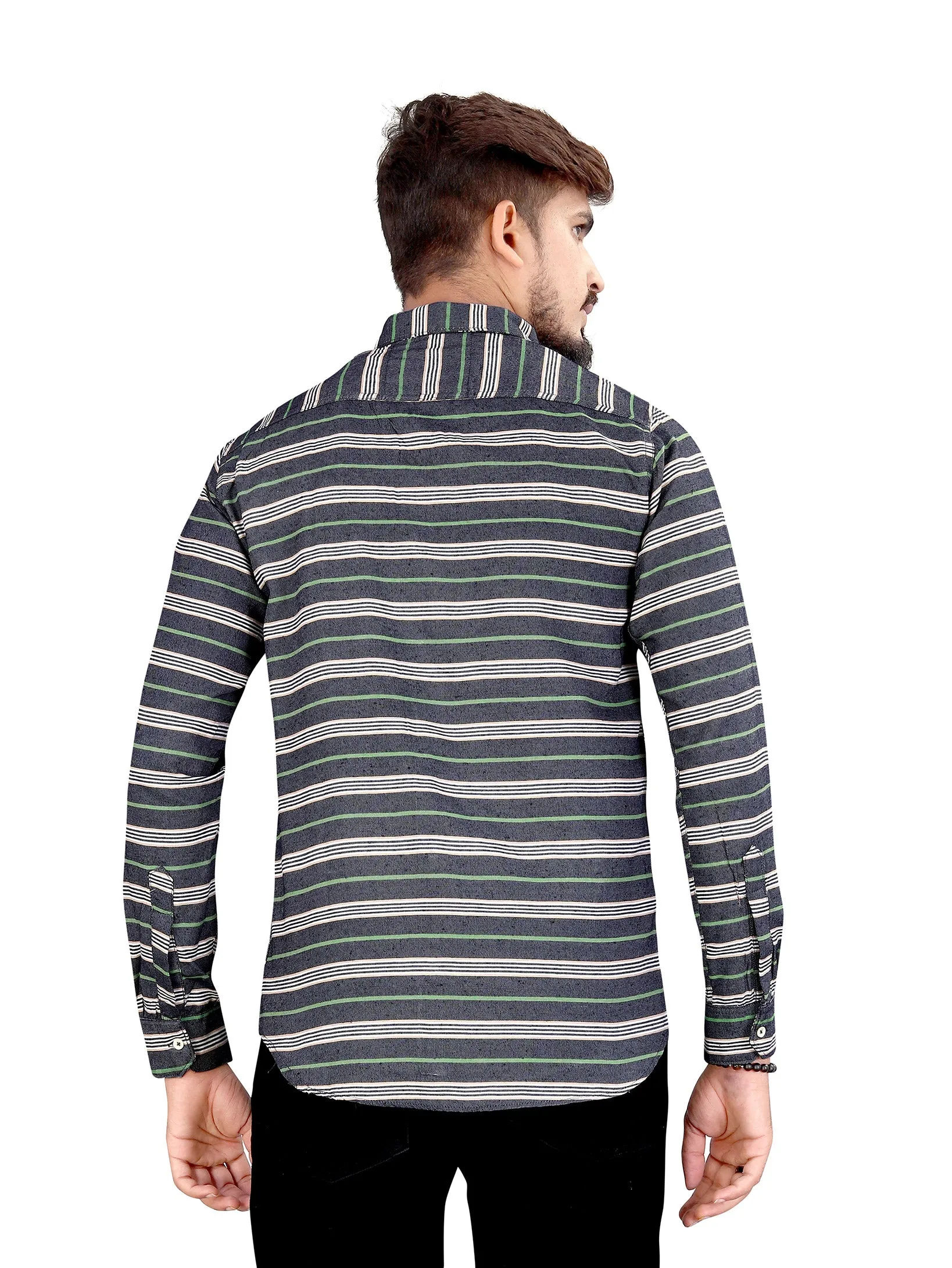 Grey Horizontal Multitrack Striped Shirt