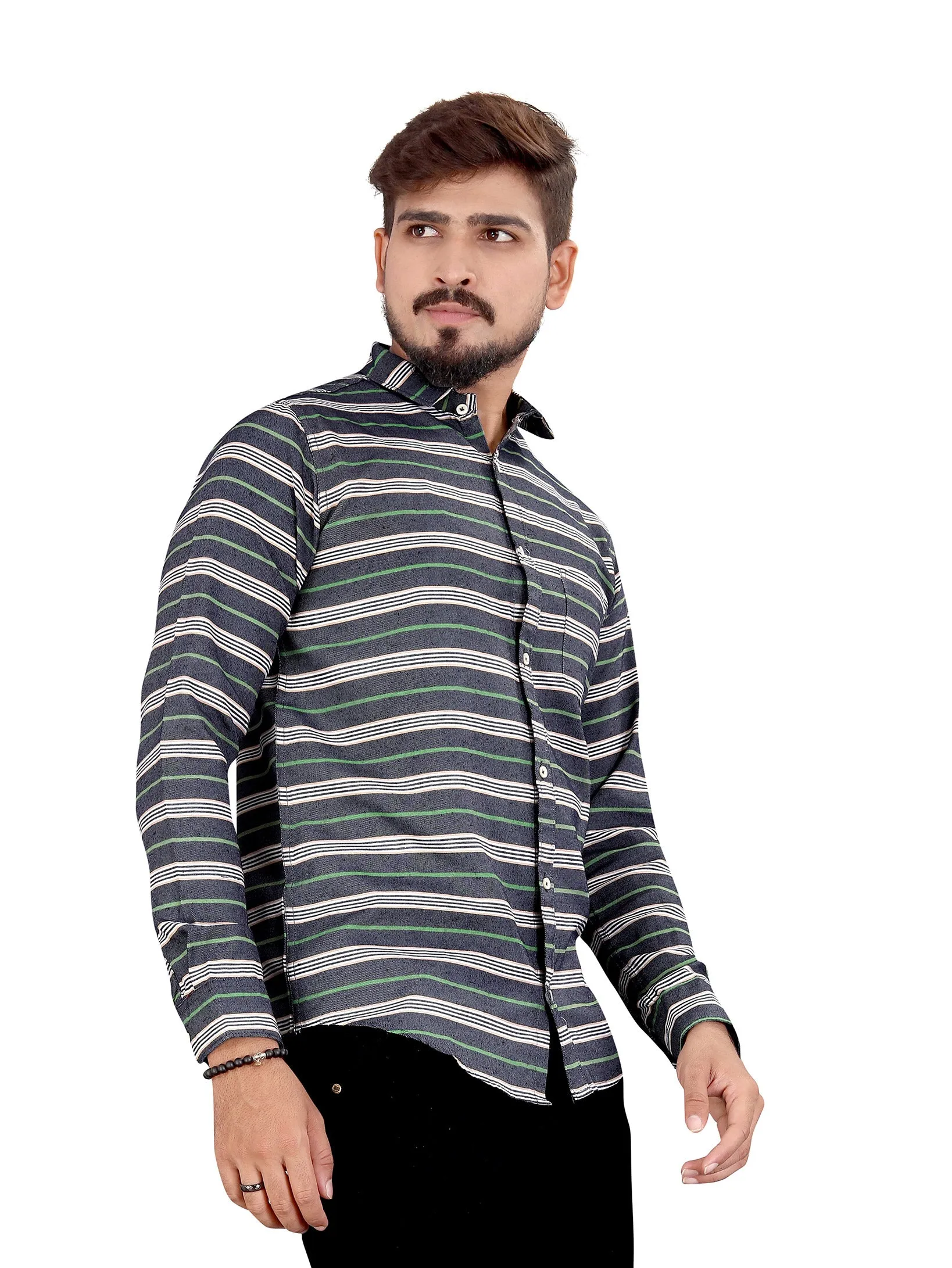 Grey Horizontal Multitrack Striped Shirt