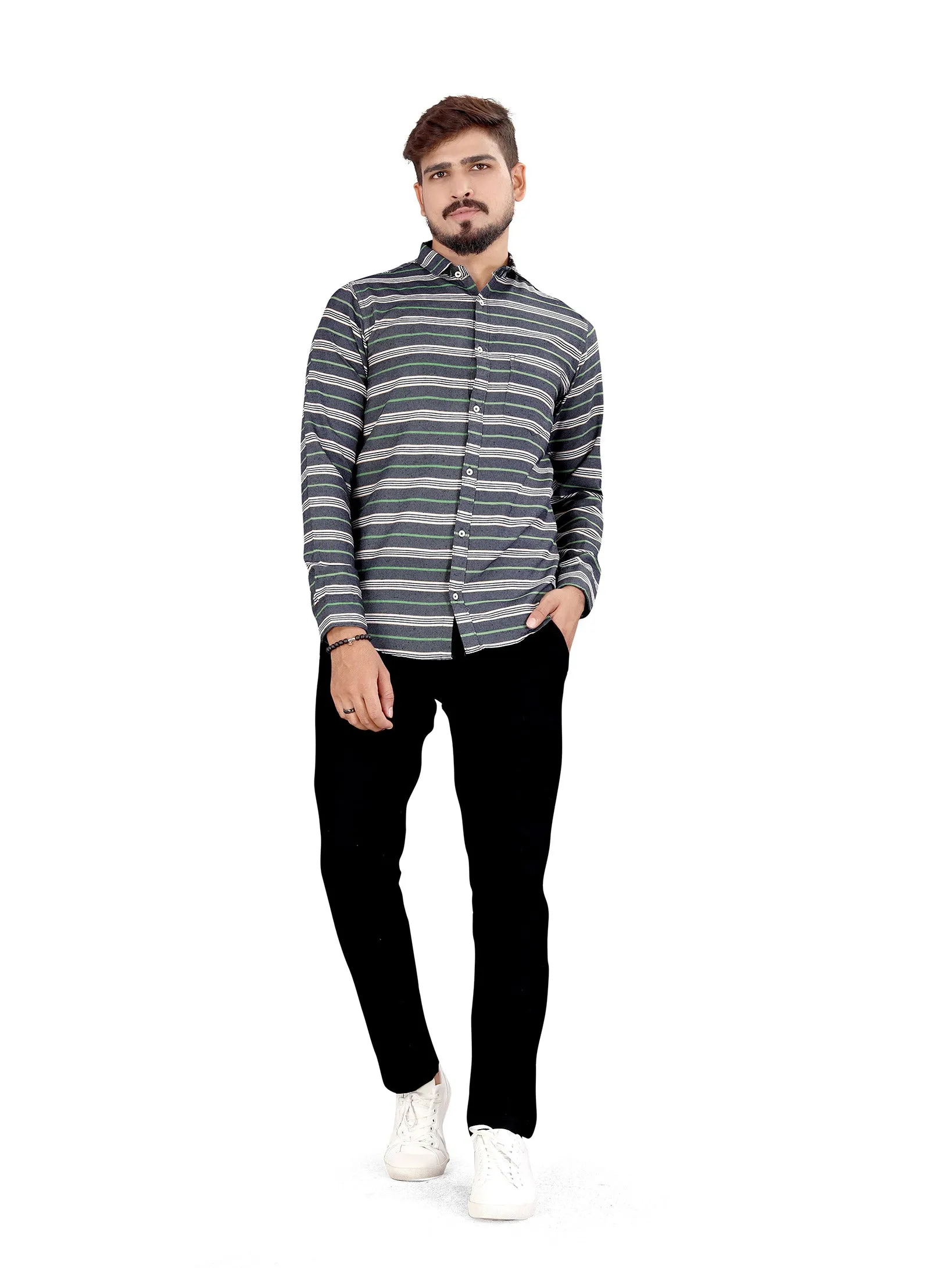Grey Horizontal Multitrack Striped Shirt