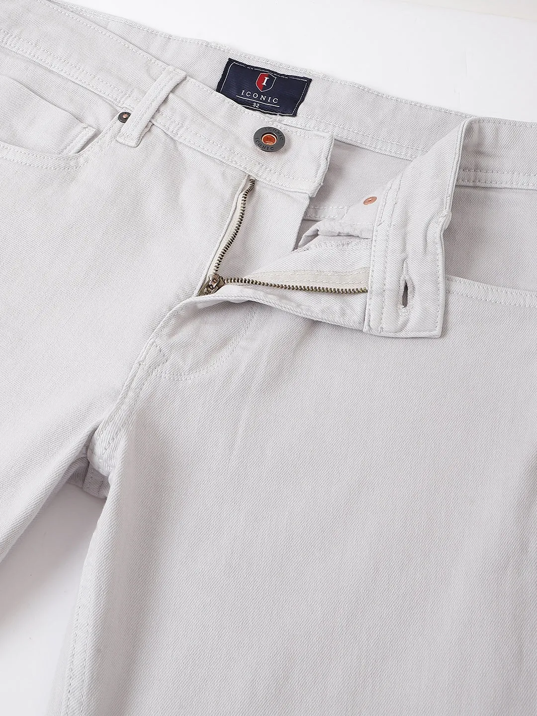 Iconic Men Grey Solid Slim Tapered Jeans