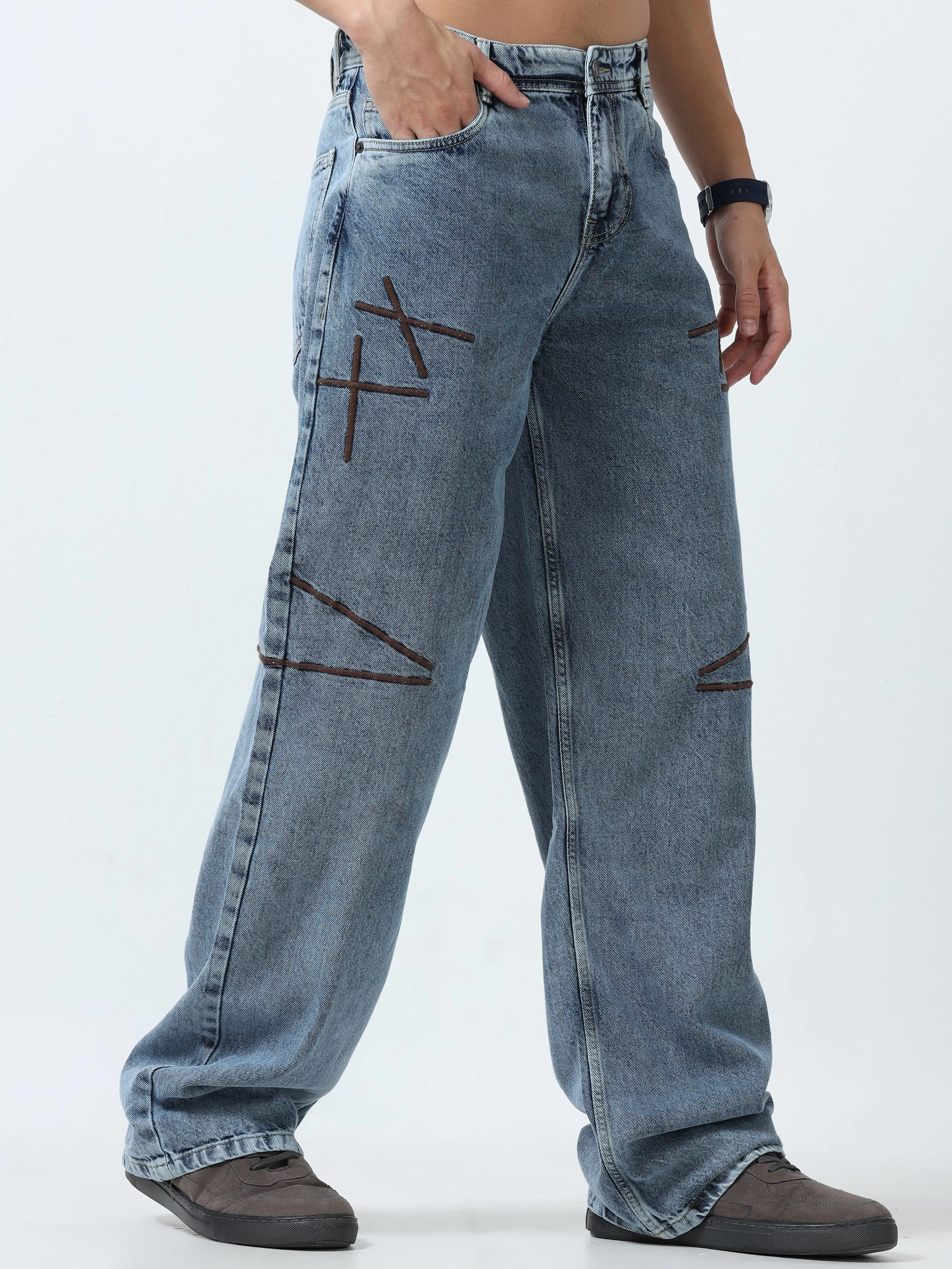 Imogen - Embroidered Loose fit Jeans - Blue