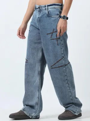 Imogen - Embroidered Loose fit Jeans - Blue