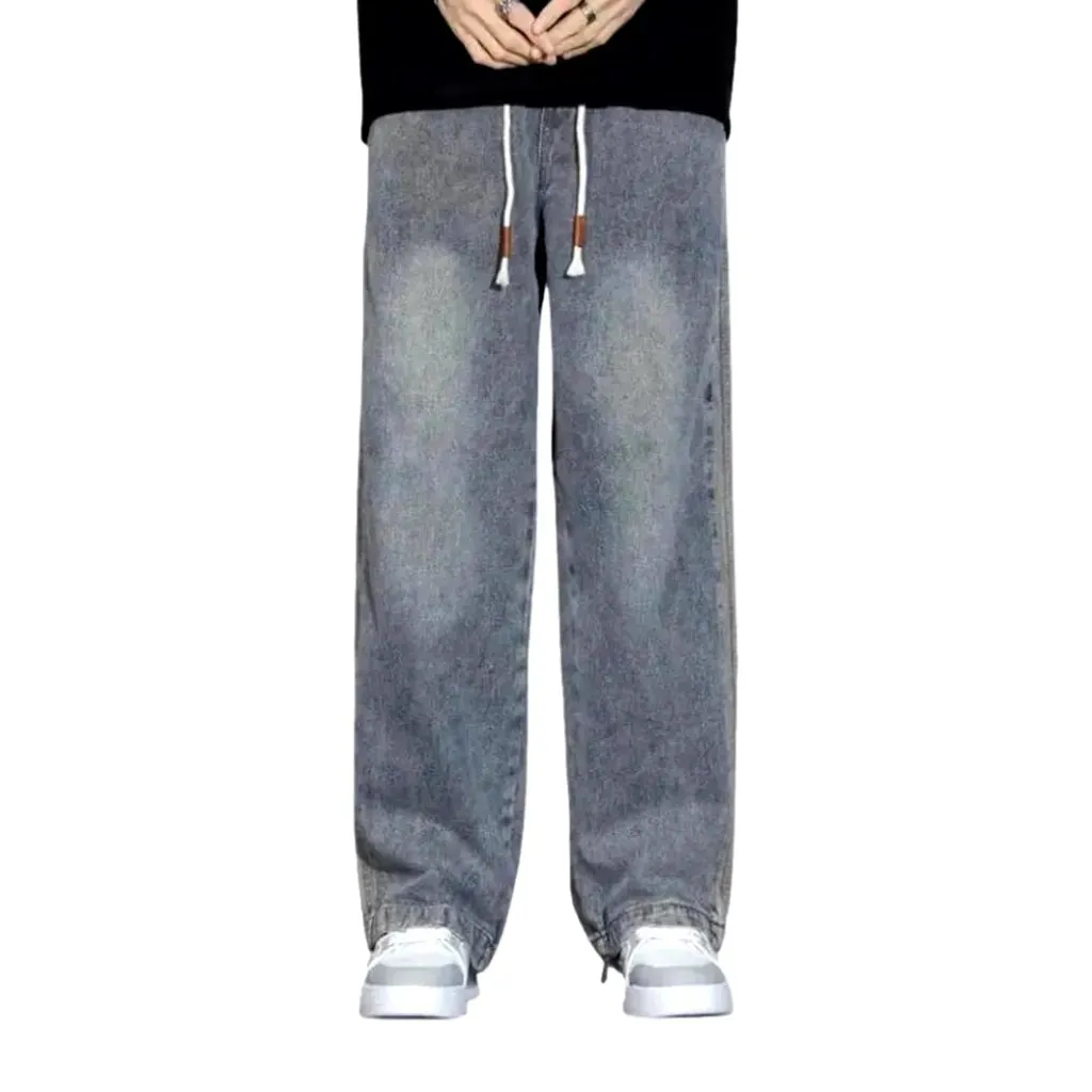 Insulated mid-waist baggy men's jeans