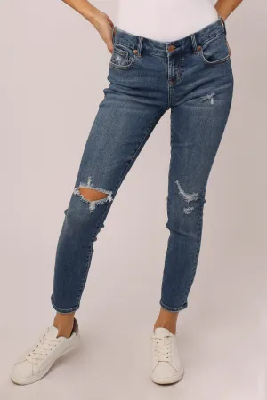 JOYRICH MID RISE DISTRESSED ANKLE SKINNY JEANS BENFIELD