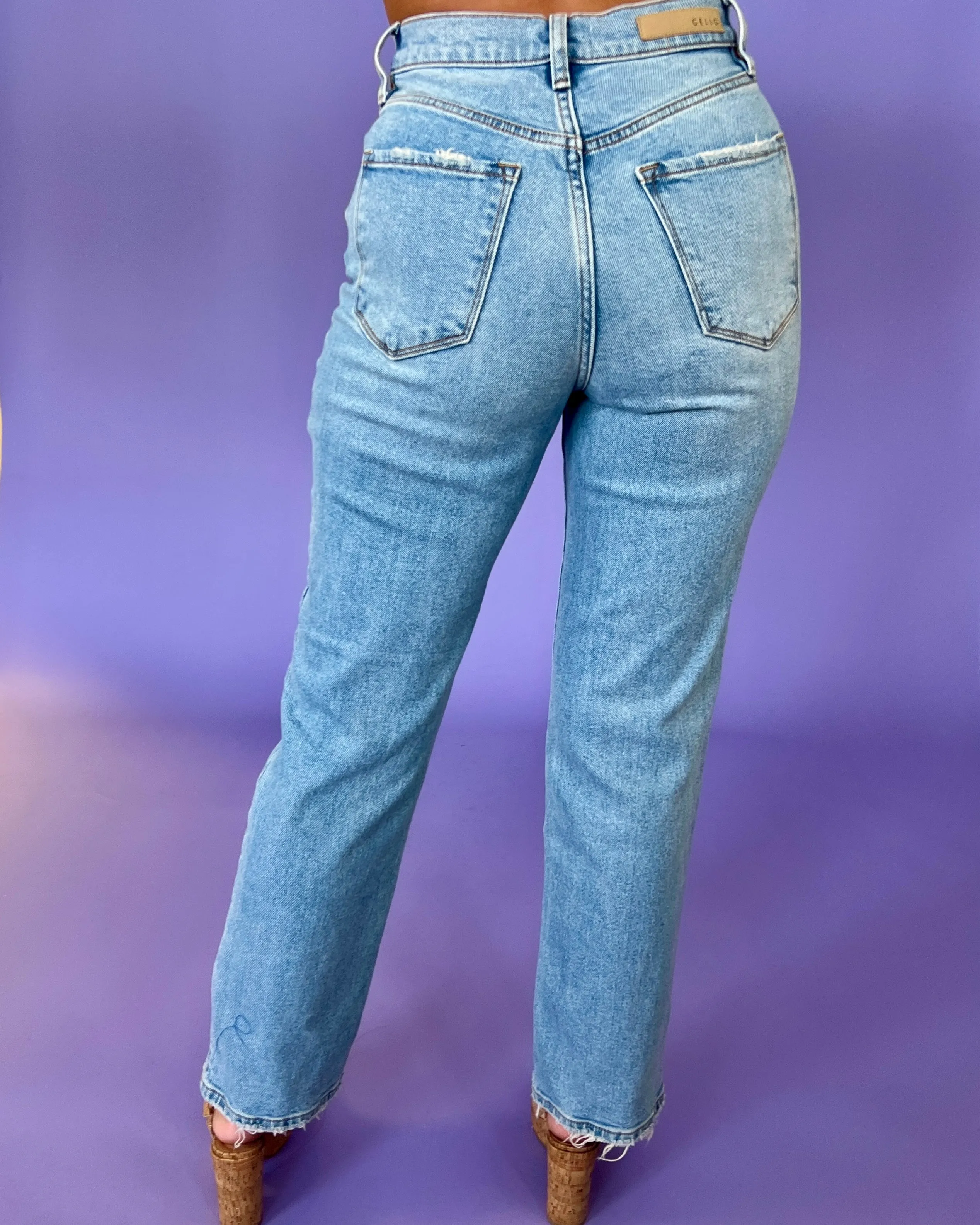 Keeping With It Light Denim Super High Rise Mini Slit Dad Jeans