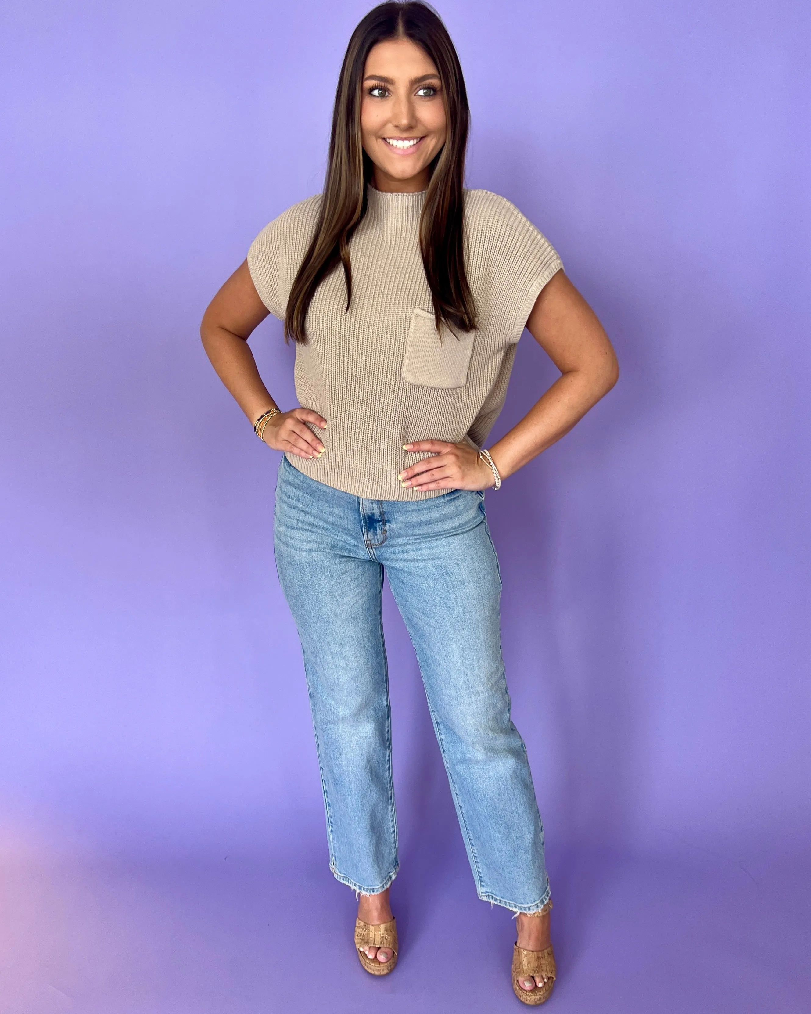 Keeping With It Light Denim Super High Rise Mini Slit Dad Jeans