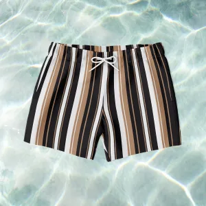 Mocha Stripe Swim Shorts
