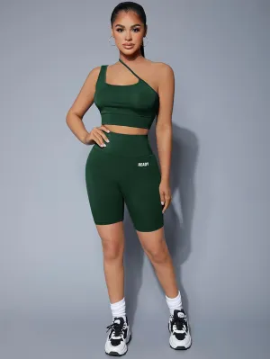 One Shoulder Top & Letter Graphic Sports Set ss22 FD