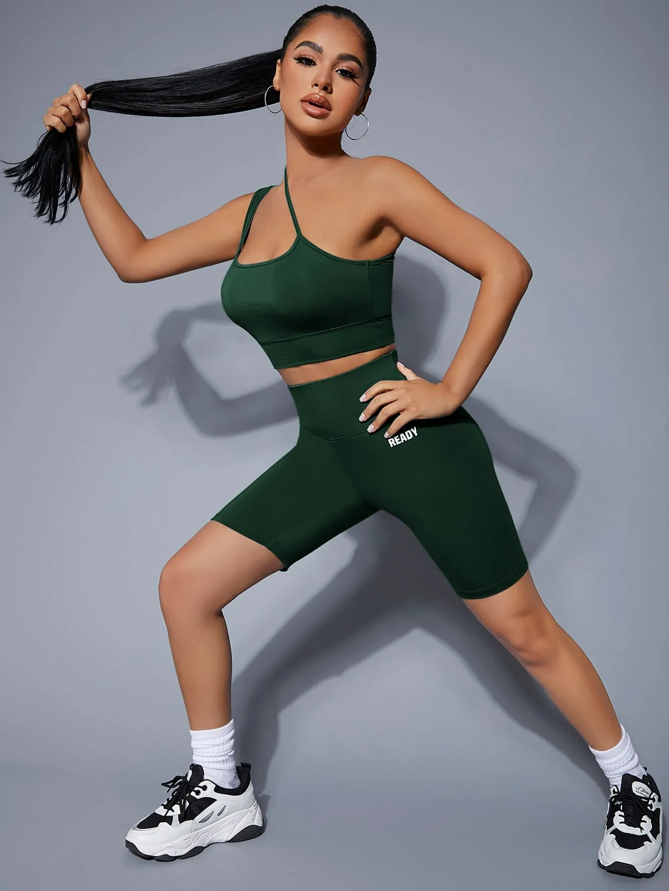 One Shoulder Top & Letter Graphic Sports Set ss22 FD