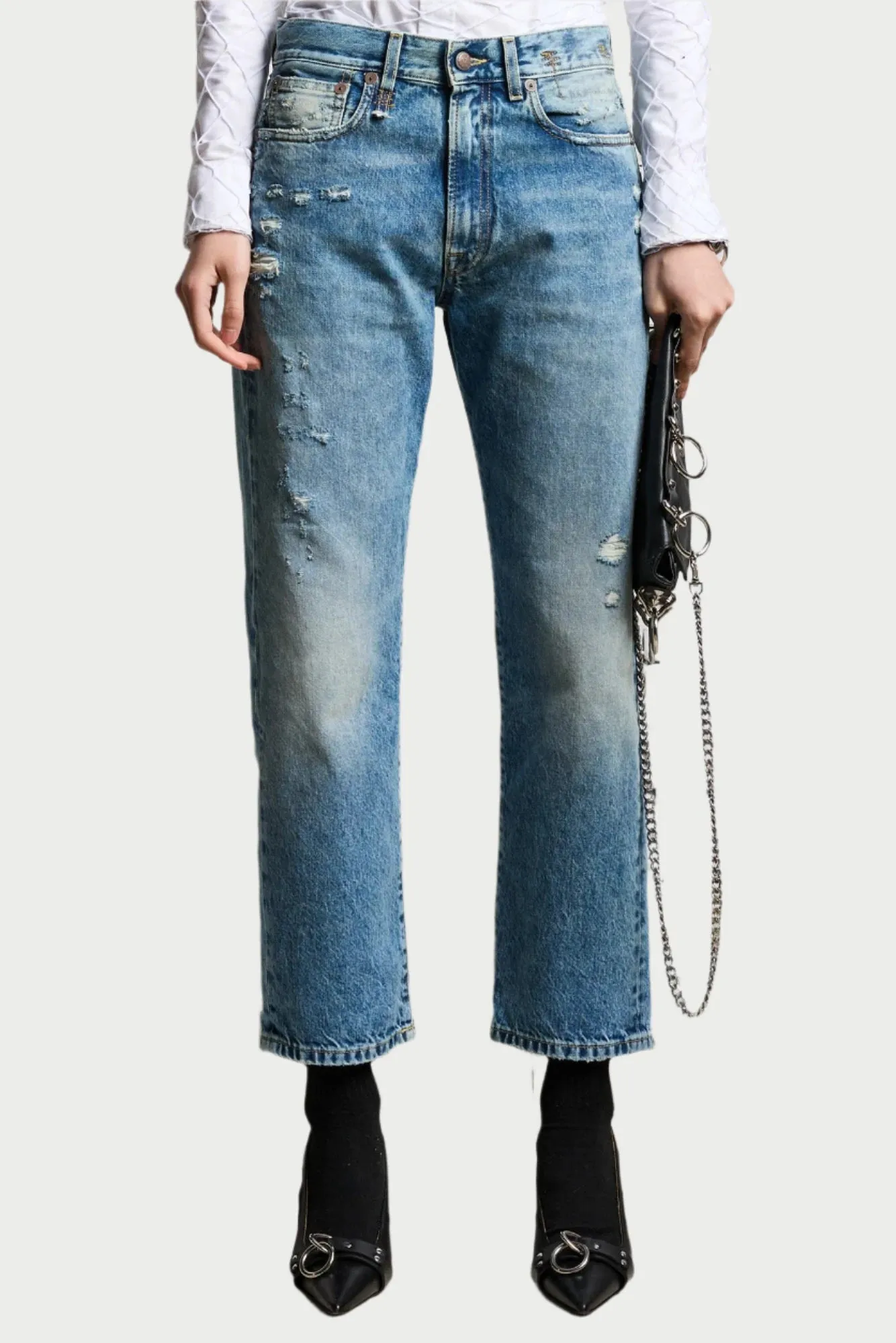 R13 Boyfriend Jean in Bain Blue