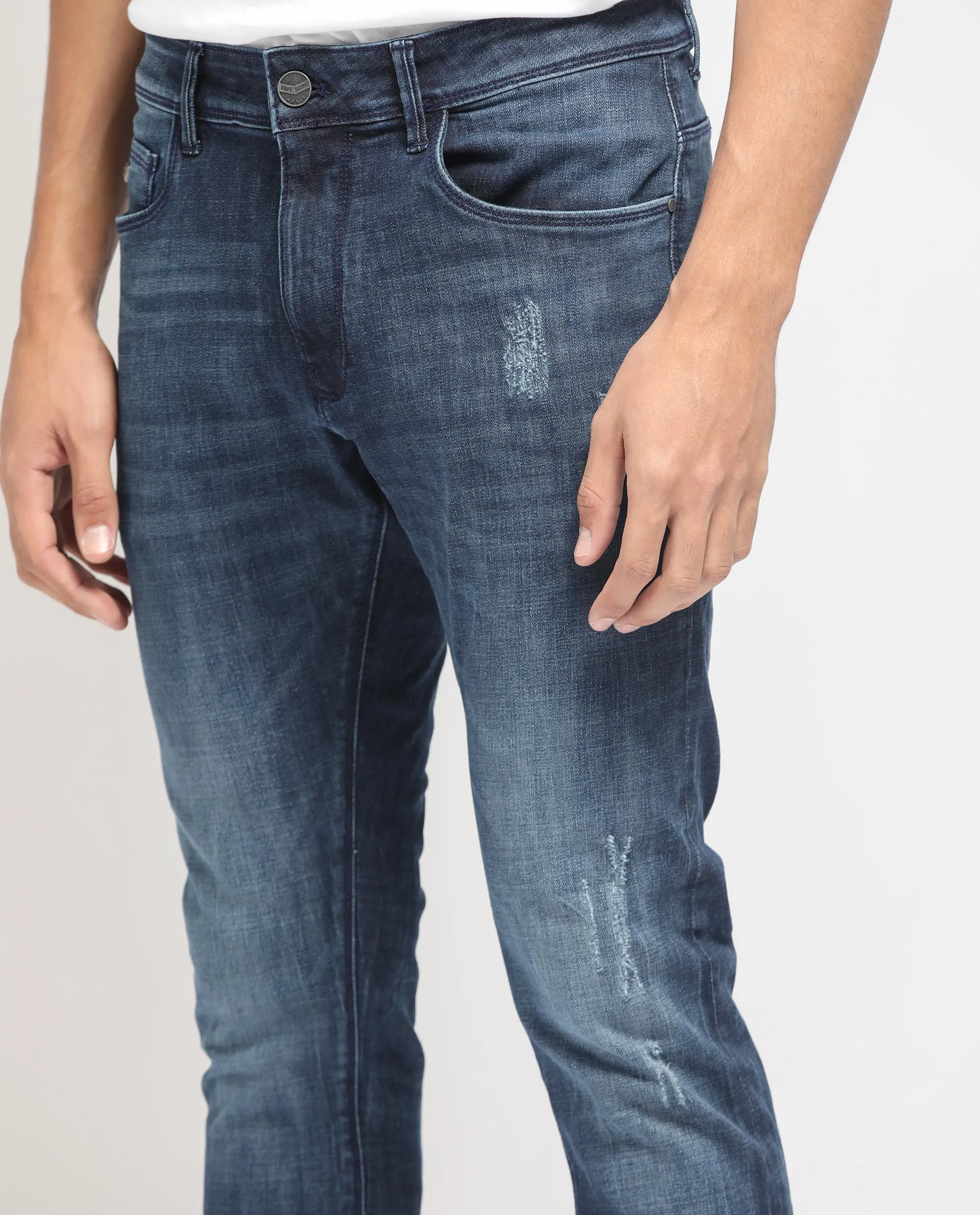 Rare Rabbit Men's Reims Light Blue Mid Wash Mid-Rise Slim Fit Jeans