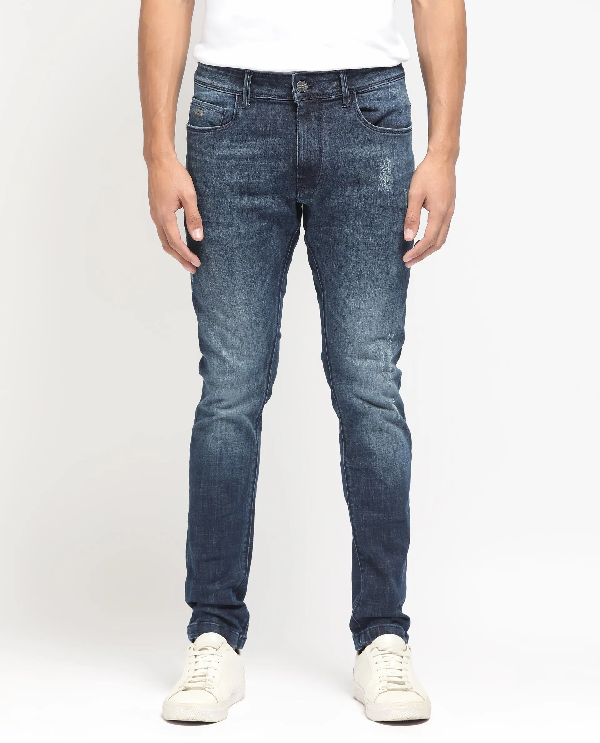 Rare Rabbit Men's Reims Light Blue Mid Wash Mid-Rise Slim Fit Jeans