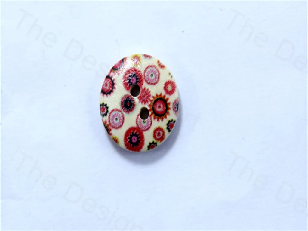 Red White Pink Round Flowers Covered Design Designer Wooden Buttons