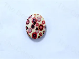 Red White Pink Round Flowers Covered Design Designer Wooden Buttons