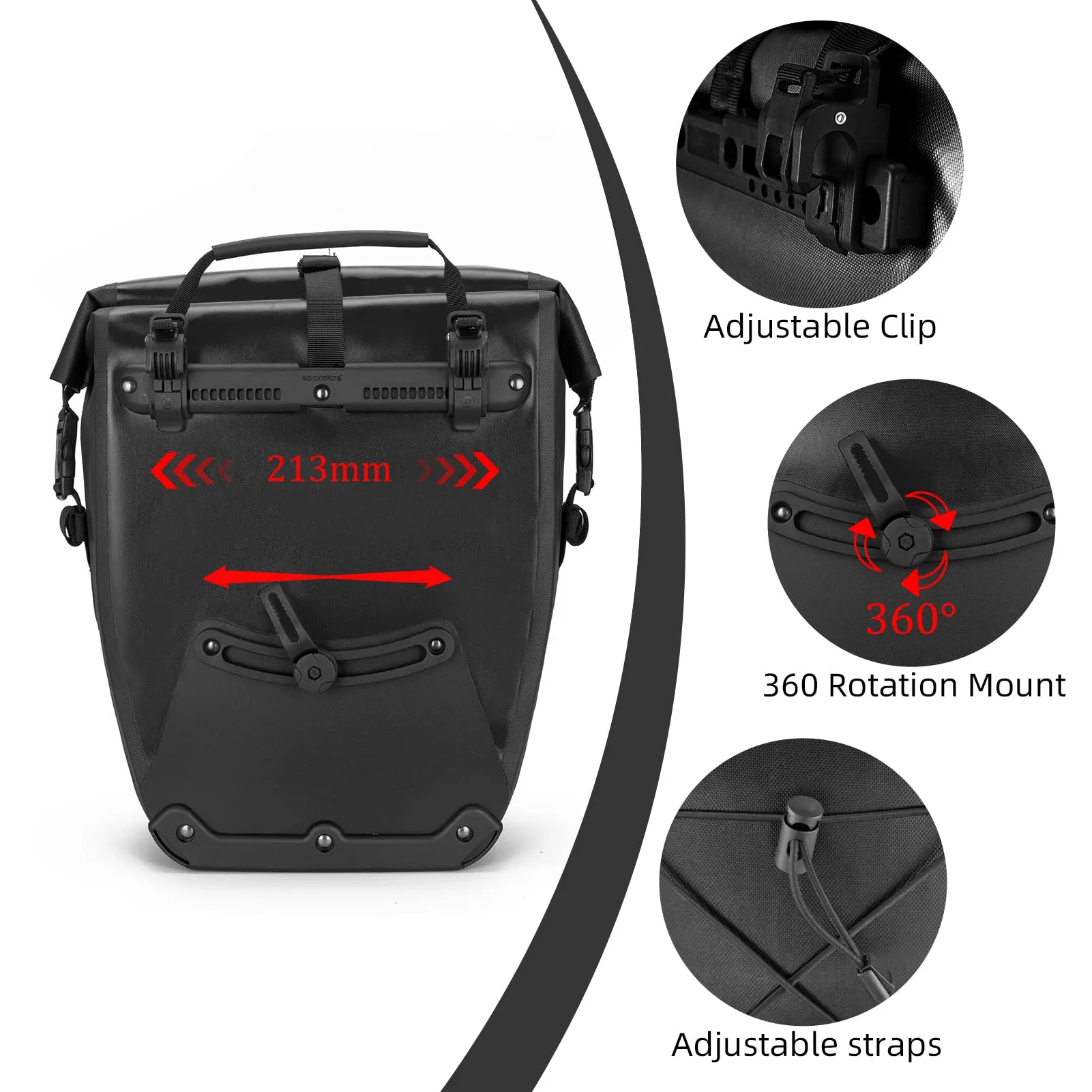 ROCKBROS Waterproof 27L Large Capacity Bike Rear Rack Bicycle Pannier Bag Waterproof