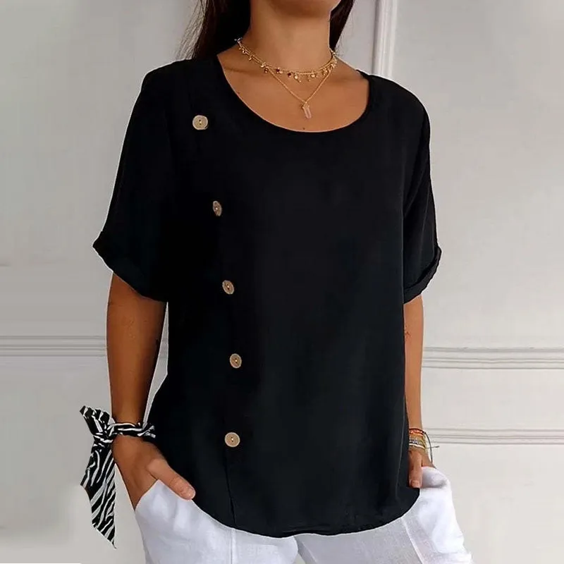 Seraphine  Buttoned Styled Round-Neck Blouse