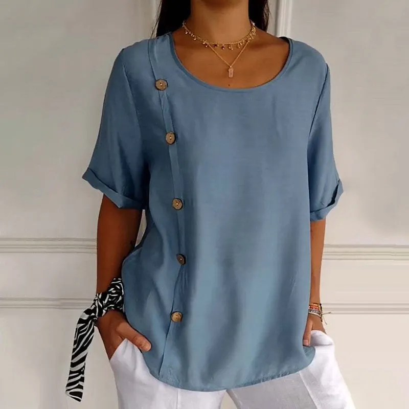 Seraphine  Buttoned Styled Round-Neck Blouse