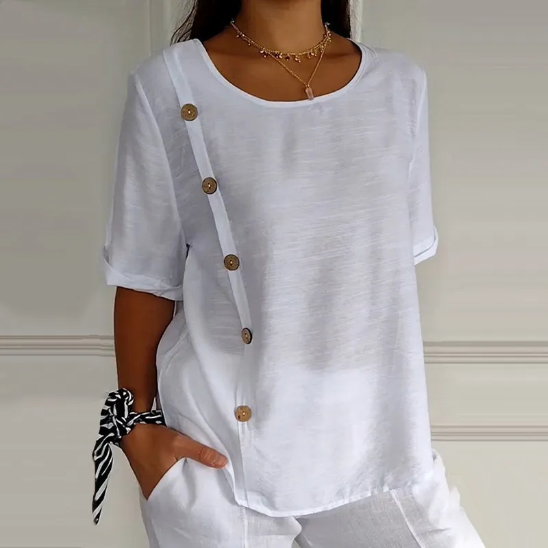 Seraphine  Buttoned Styled Round-Neck Blouse