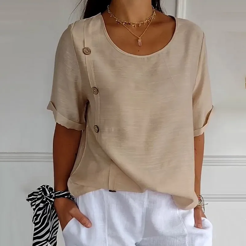 Seraphine  Buttoned Styled Round-Neck Blouse