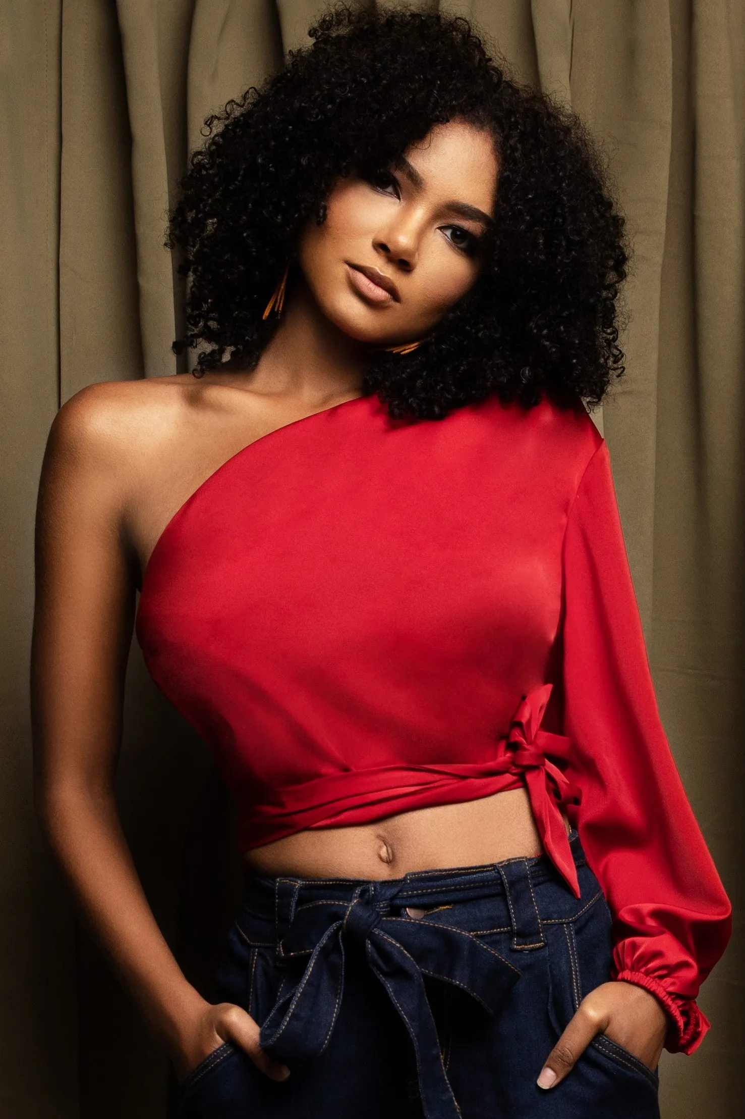 Simone Red One Shoulder Satin Top