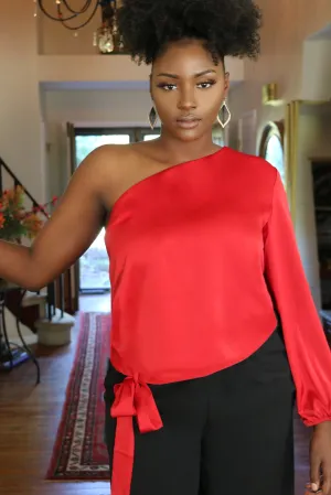 Simone Red One Shoulder Satin Top