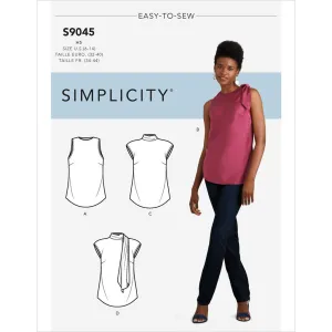 Simplicity Sewing Pattern S9045 Misses' Tops With Optional Neck Ties